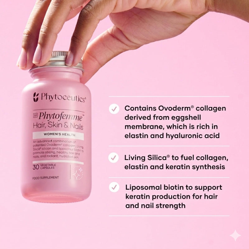 Phytoceutics Phytofemme™ Hair, Skin & Nails – Advanced Beauty Support for Women – with Ovoderm®, Living Silica® & Liposomal Biotin – Supports Hair Growth, Skin Hydration & Nail Strength – 30 Capsules