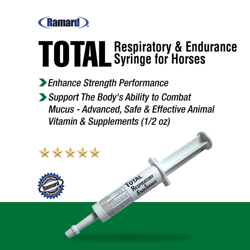 Total Respiratory & Endurance Syringe for Horses, Equine Vitamin & Supplements, Veterinary Supplies, with Clairisol, Methyl Parabens, Peppermint Oil & Sodium Benzoate 1/2 oz, 1-Pack 1 Pack, 1/2 oz Syringe - PawsPlanet Australia