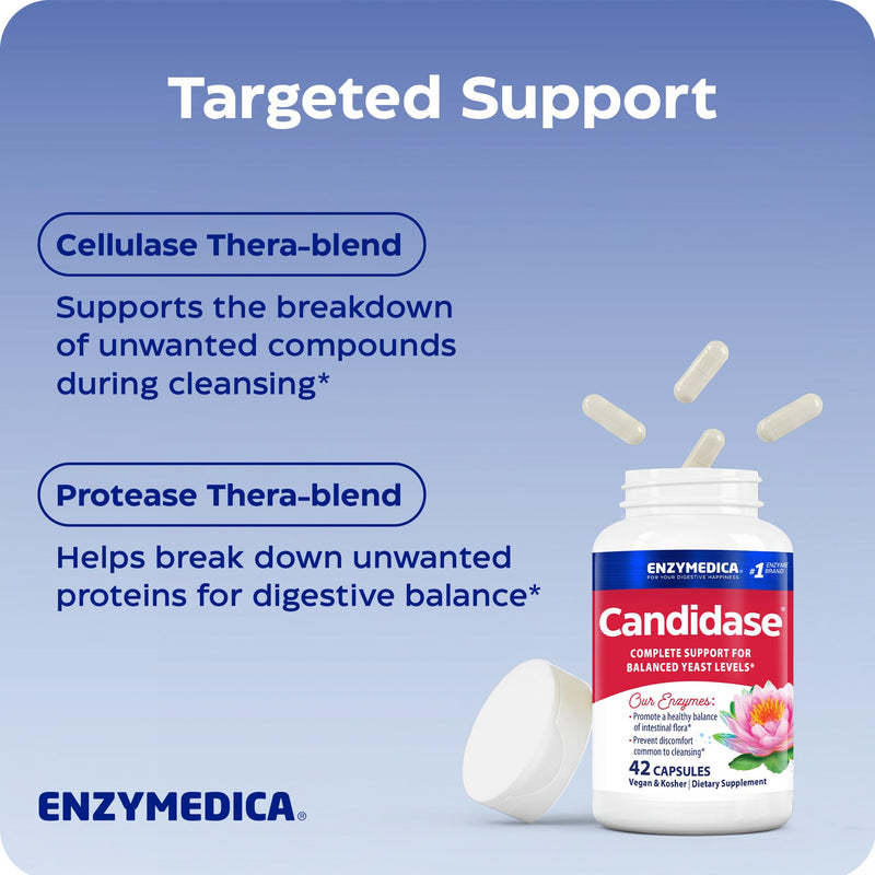 Enzymedica, Candidase, Yeast Balance, Dietary Supplement, Enzyme Support, 42 Capsules, Vegan, Gluten-Free, Soy-Free, Non-GMO