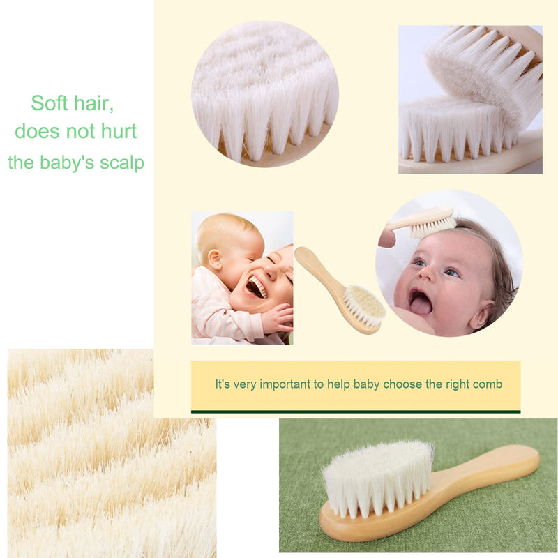[Australia] - Baby Hair Brush with Wooden Handle and Comb Set for Newborns & Toddlers | Natural Soft Goat Bristles l Wood Comb l Blue Cradle Cap Brush| Ideal for Cradle Cap (3 Piece) Blue Silicone Brush (3pcs) 
