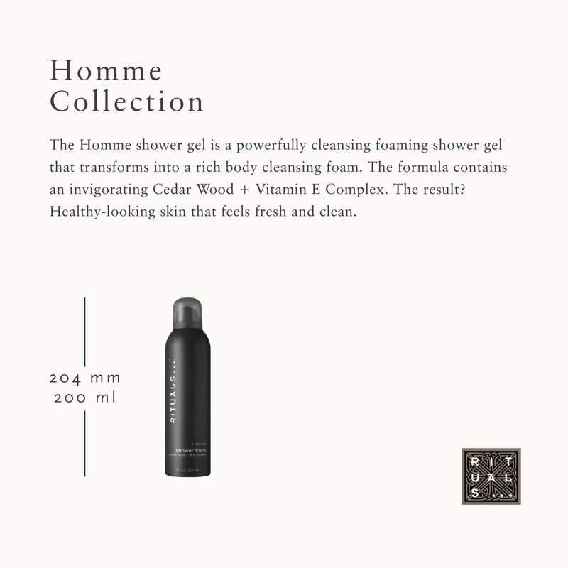 RITUALS Homme Invigorating Classic Foaming Shower Gel - Fragrant Body Wash with Cedar Wood & Vitamin E Complex - 6.7 Fl Oz