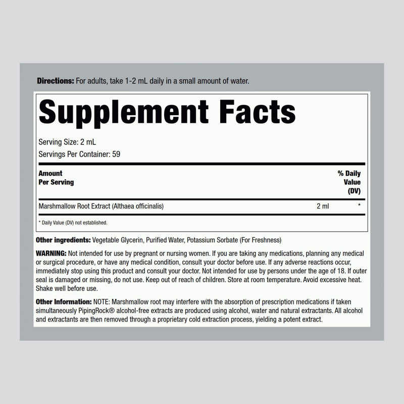 [Australia] - Piping Rock Marshmallow Root Extract Liquid | 4 Fl Oz | Tincture Drops | Alcohol Free, Vegetarian | Non-GMO, Gluten Free Supplement 