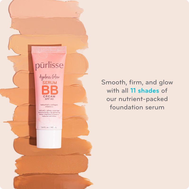 pūrlisse Ageless Glow Serum BB Cream SPF 40 - Glowy Tinted Moisturizer with SPF - Korean Skin Care Formula with Vitamin C & Bakuchiol to Firm, Brighten & Even Skin - Medium (1.4 oz) 1.4 Ounce (Pack of 1)