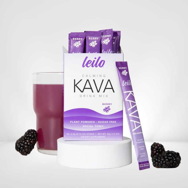 [Australia] - LEILO Calming Kava Drink Mix ‚Äì Berry, 10 Stick Packs (Plant-Based Relaxation Powder, Non-Alcoholic, Sugar-Free Herbal Supplement) 