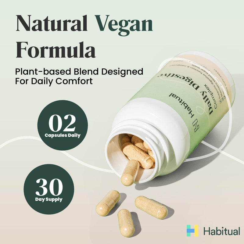 Habitual Daily Digestive Complex | Vegan Gut Health Supplement for Bloating, Indigestion & Metabolism Support | Prebiotic & Botanical Blend with Ginger, Peppermint, Fennel, Calcium, & Vitamin B6