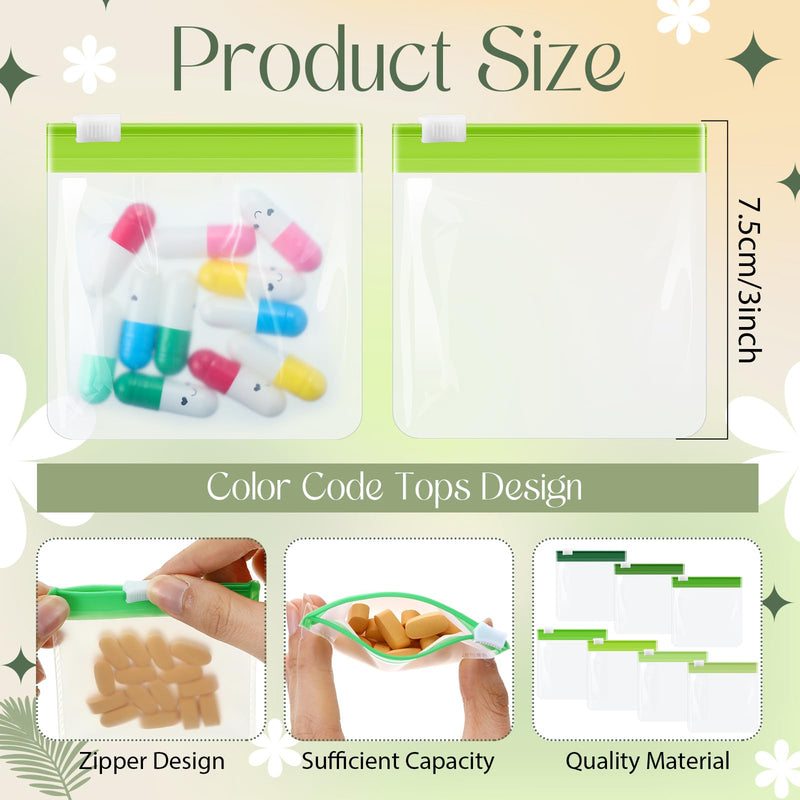 Sherr 35 Pcs Pill Bags Zippered,Gradient Green,3 X 3 Inch,Blank Style | Reusable Medicine Pouches, Self Sealing Slide Lock for Travel, Waterproof Zip for Vitamins Supplements Organizing Gradient Green 3 x 3 Inch Blank Style
