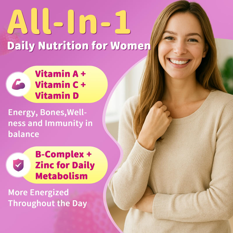 Multivitamin for Women Gummies With Iron, Magnesium, Folate, Biotin, Zinc, Womens Multivitamin Gummy Vitamin D3 A C E, B Complex, for Beauty, Energy, Immune, Bone, Sugar Free (120 Count-2 Pack) 60 Count (Pack of 2)