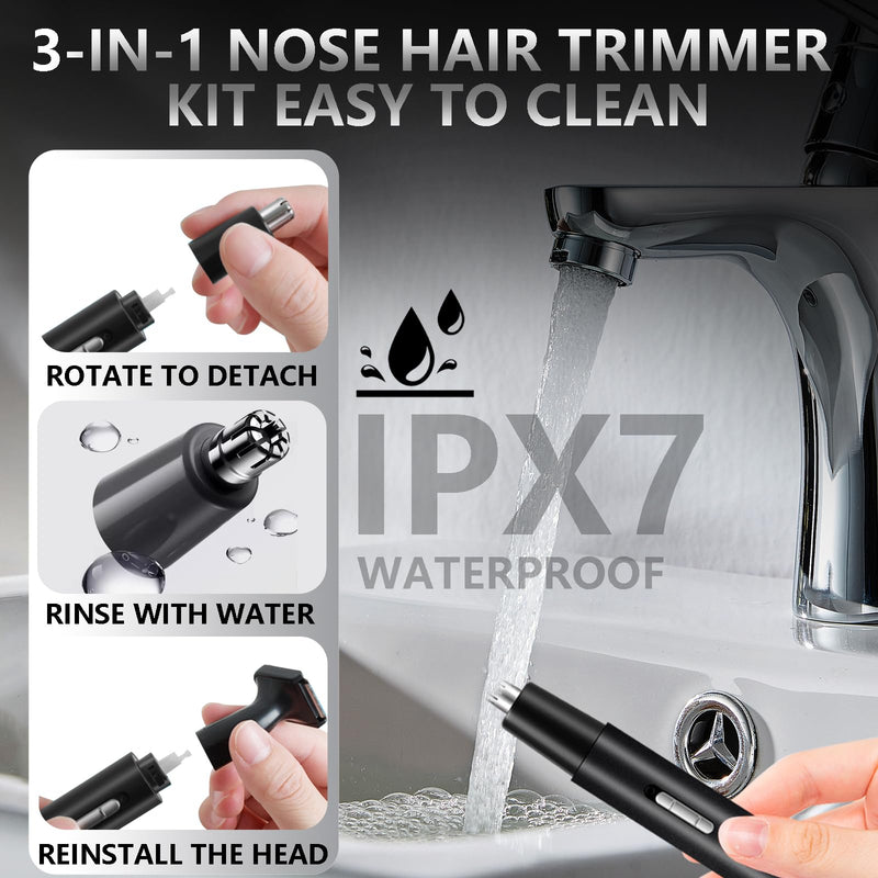 [Australia] - Nose Hair Trimmer for Men Women-2025 All-in-1 Professional Use for Nose Ear Hair Trimmers Clipper Pro-14,000RPM Motor,2 hrs Rechargeable Hair Trimmer Set with Dual Edge Blades Black 