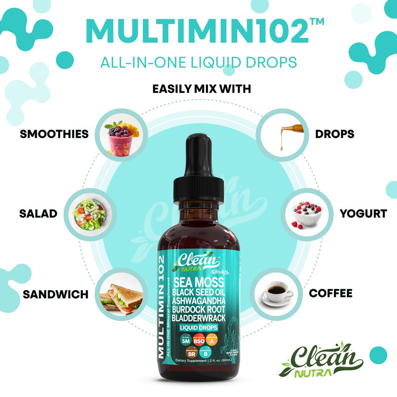 [Australia] - Clean Nutraceuticals Sea Moss Drops Supplement Liquid with Black Seed Oil Ashwagandha Burdock Root & Bladderwrack - Multimineral Organic Non-GMO Vegan for Gut Heath Skin Immune Support Hair (2) 2 