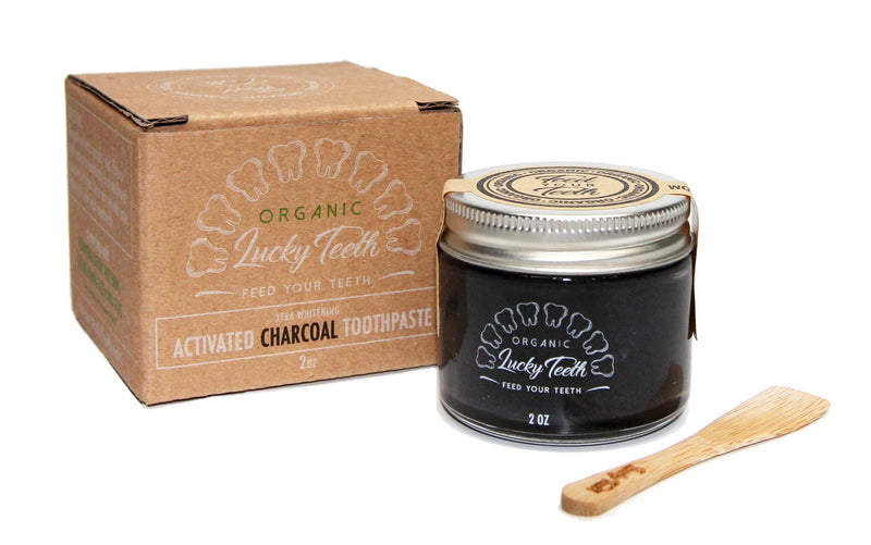 Zero Waste Glass jar Charcoal Toothpaste Xtra Whitening Toothpaste - by Lucky Teeth - All Natural, Organic, Remineralizing and Fortifying (2 oz Glass) 1 Count (Pack of 1)