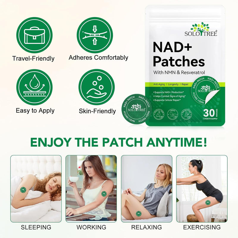 NAD+ Patches 30 Count | NMN & Resveratrol Supplement | Anti-Aging Support | Cellular Repair & Energy Boost | Skin-Friendly 8-Hour Sustained Transdermal Release | Vegan Cruelty-Free Paraben-Free