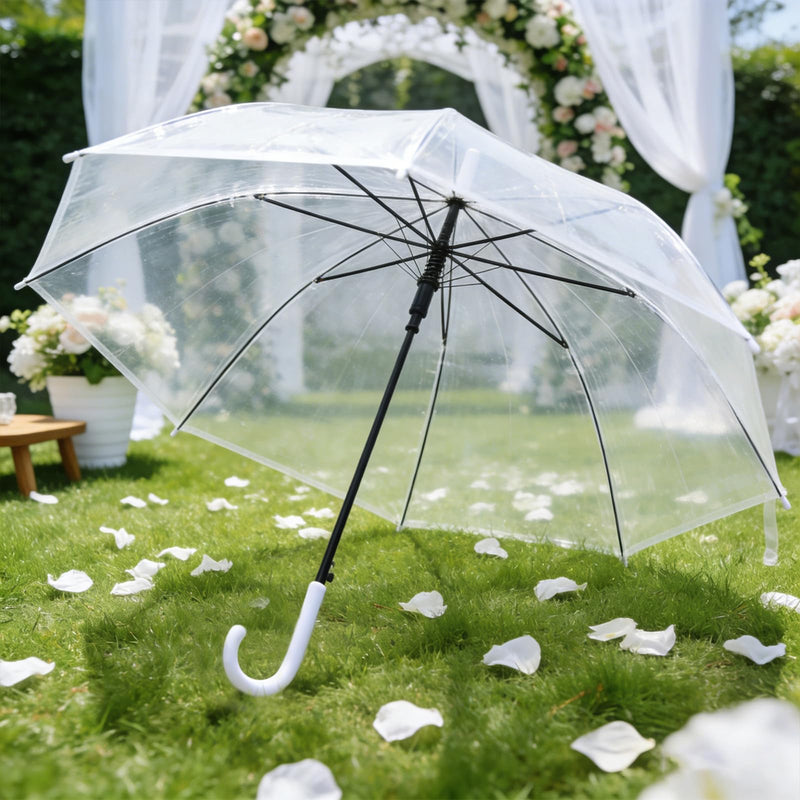 Clear Umbrella Bulk Colorful Transparent Rain Umbrellas Windproof Waterproof with J Hook Handle for Wedding Party Photography Outdoor Travel Gift White 6