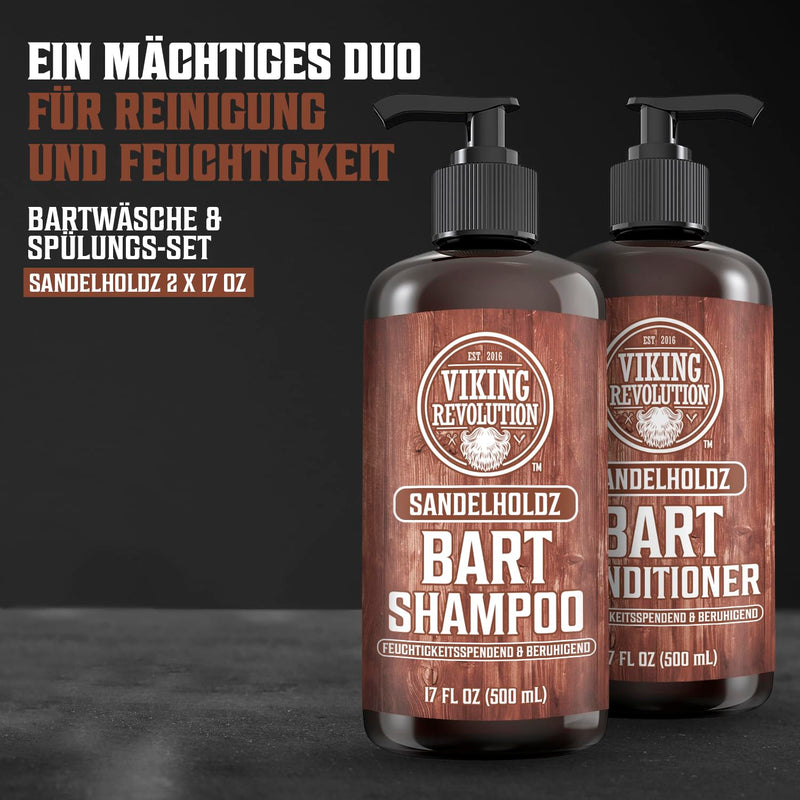 [Australia] - Viking Revolution - Beard Shampoo & Conditioner Set - Softens, Smooths & Strengthens Beard Growth - Beard Shampoo for Men - Sandalwood Fragrance - Gifts for Men - 2 x 500 ml 