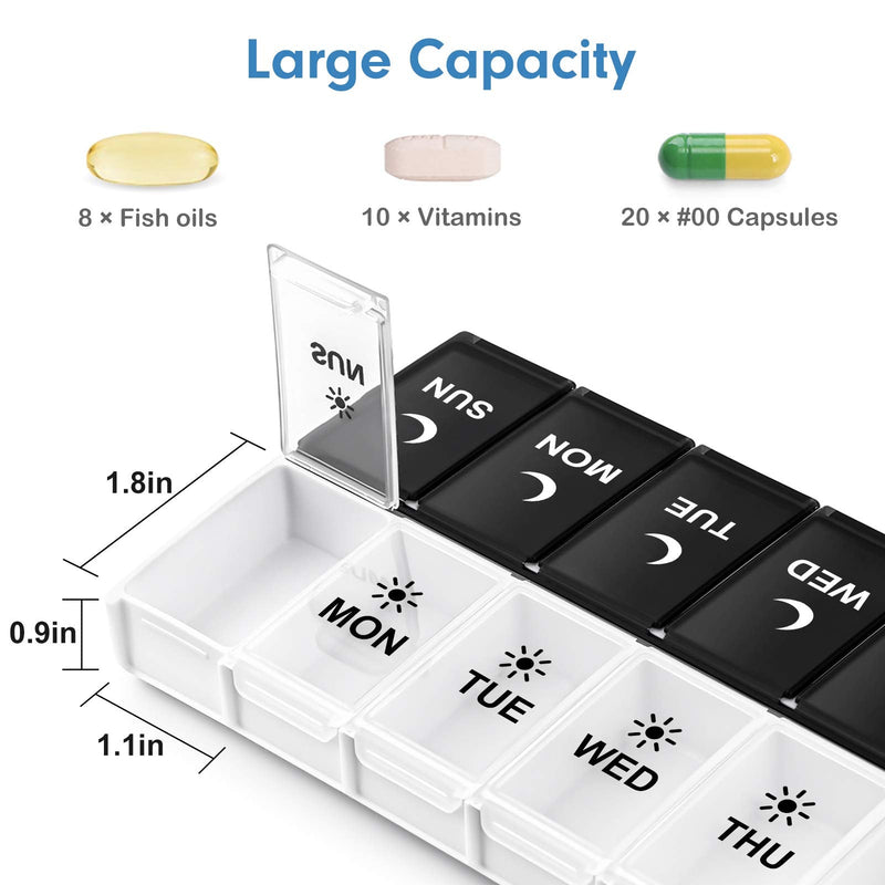[Australia] - DANYING Large Pill Organizer 2 Times a Day, Weekly Box Per AM PM Case, Day Night Container 7 Vitamin Case Twice Black 1 Count (Pack of 1) 