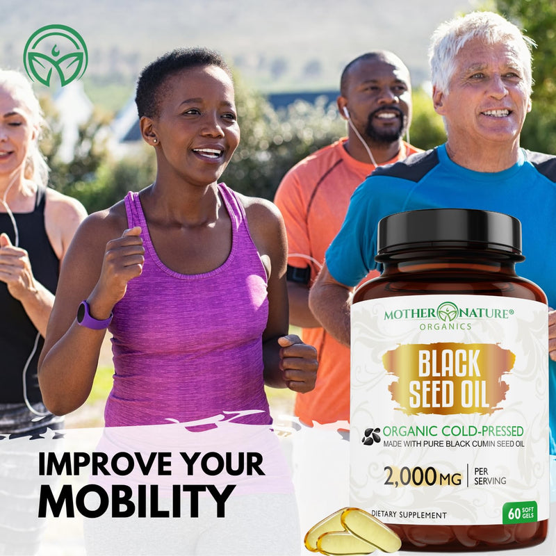 [Australia] - Organic Black Seed Oil 2000mg - 60 Softgel Capsules (Non-GMO) Premium Cold-Pressed Nigella Sativa - Black Cumin Seed Oil with Omega 3, 6, 9 - Darkest, Highest TQ Content… 