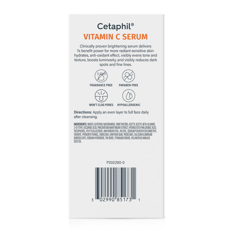 Cetaphil Vitamin C Serum for Dark Spots, Niacinamide, Fragrance Free, 1 Fl Oz