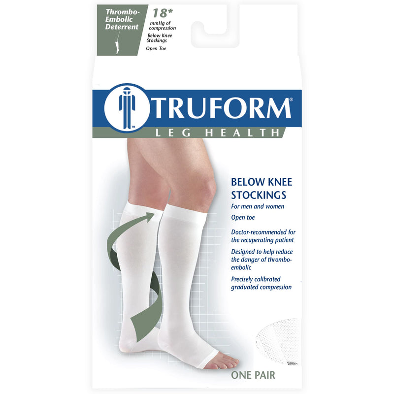 [Australia] - Truform Surgical Stockings, 18 mmHg Compression for Men and Women, Knee High Length, Open Toe, White, Large Large (1 Pair) 