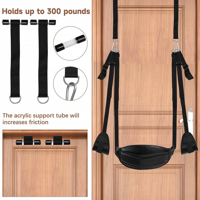 BDSM Door Sex Swing with Seat, Bondage Slave Newest Leather Soft Plush Sex Slings with Adjustable Straps, Hanging Door Handcuffs Leg Restraints Spreader Adult Sex Toys for Couple, Holds up to 300lbs