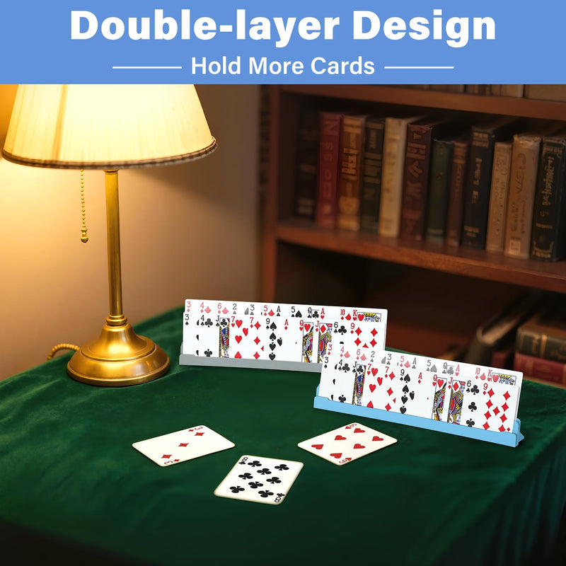 [Australia] - Set of 4 Playing Cards Holders for Seniors Adults ‚Äì Multi-layer Holders with Foldable Stand for Elderly or Little Hands Playing Cards Game Bridge Canasta Strategy Foot and Hand UNO, Blue + Grey 2 Blue + 2 Grey 