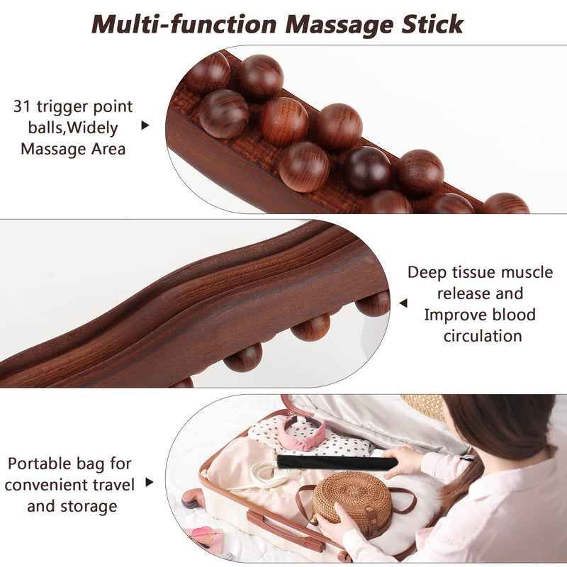 [Australia] - Guasha Wood Massage Stick Tools,31 Beads Back Massage Roller Stick,Lymphatic Drainage Massager for Body Shaping (31beads) 31beads 