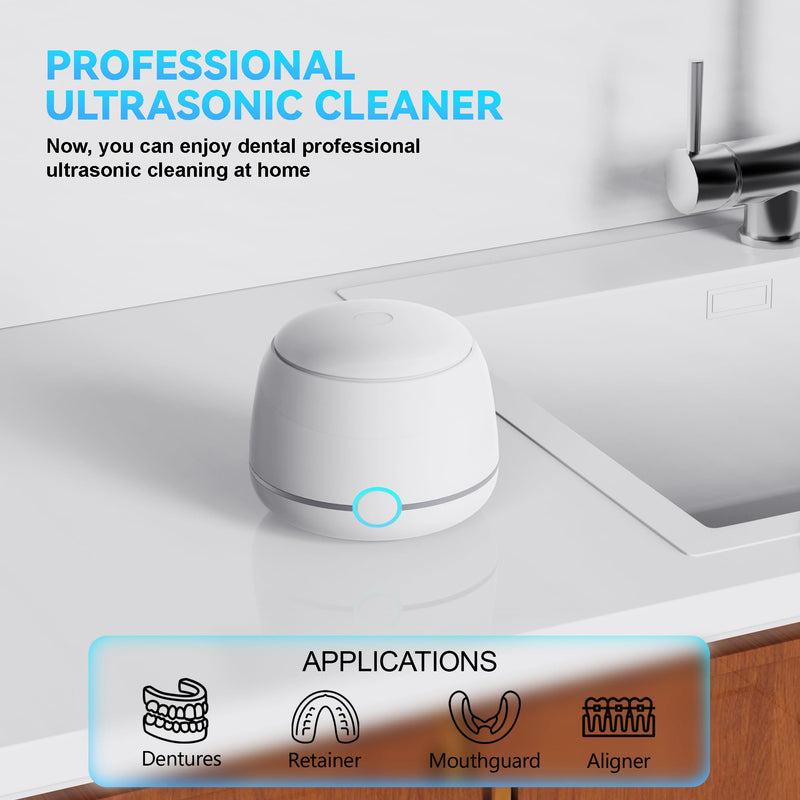 [Australia] - Ultrasonic Retainer Cleaner Machine Pro, Quickly Completes Denture Brushing and Bathing, Deep Cleaning, and Effectively Prevents Aligner Discoloration - White 