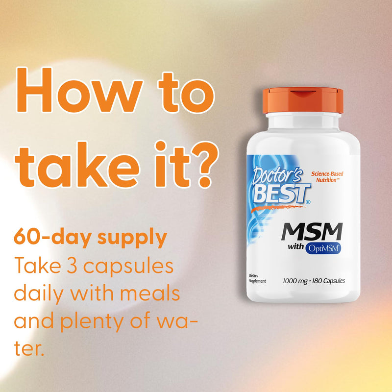 Doctor's Best, MSM with OptiMSM, 1000 mg, 180 Capsules, Highly Dosed, SOYA Free, Gluten Free, Non-GMO, Natural Sulphur