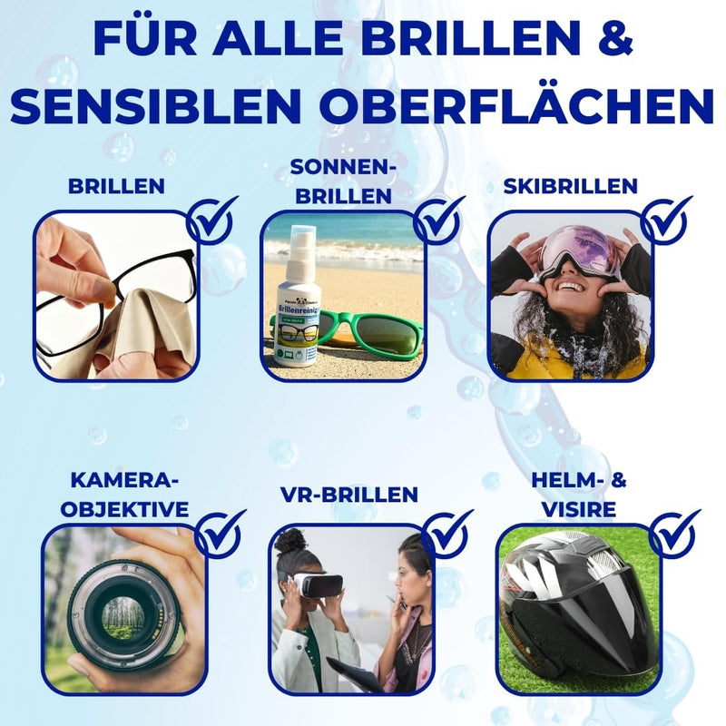 [Australia] - PANDACLEANER glasses cleaner | 50ml spray + 250ml refill bottle | without alcohol | Streak-free cleaning and anti-fog formula | Made in Germany 