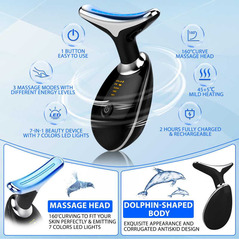 Facial Massager Face and Neck, Red Light Therapy for Face and Neck, Facial Skin Care Tool, 7 Color Led for Face Sculpting Tool at Home (Black)