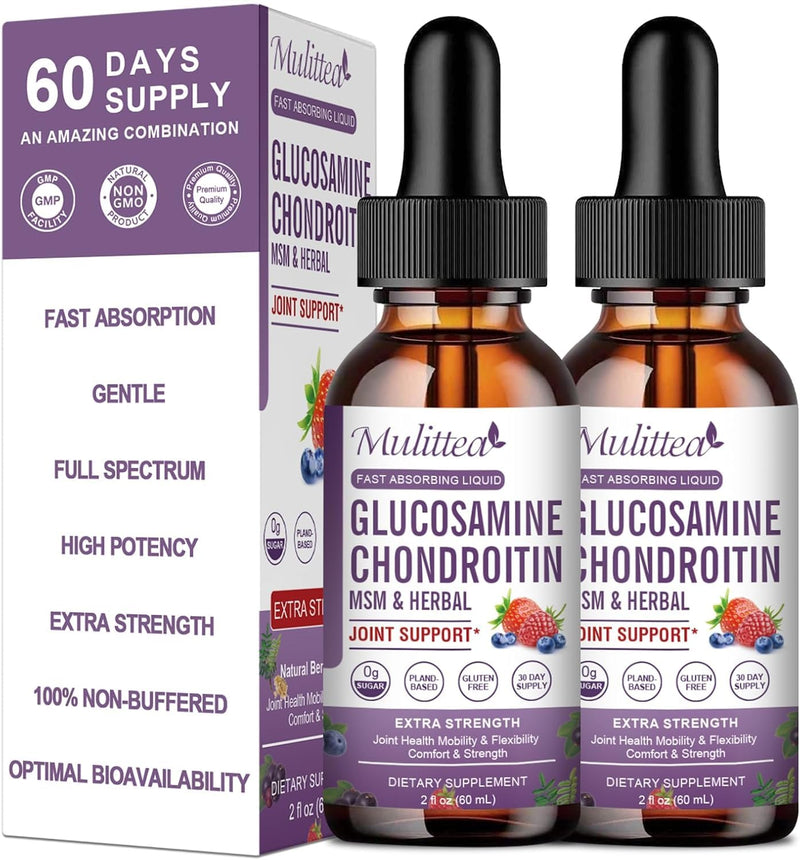 [Australia] - Glucosamine Chondroitin MSM Liquid Drops-w/Elderberry, Boswelia &Hyaluronic Acid-Extra Strength Joint Support Supplement for Mobility, Flexibility & Bones,High Absorption,60ml (2 fl oz) Blueberry 2 Fl Oz (Pack of 2) 