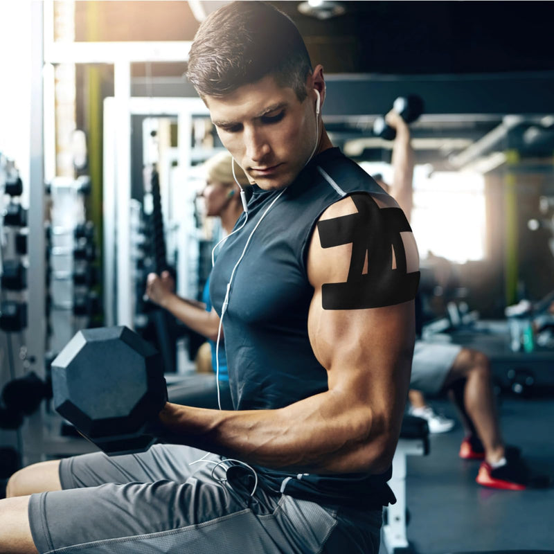 20 Pcs Shoulder Kinesiology Tapes, Black Cotton Sport Tapes, Cross-Shape Design, Breathable & Stretchy, Latex-Less, Ideal for Pain Relief, Shoulder Support