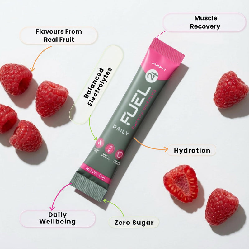 Fuel24 Electrolytes - Daily Hydration Sachets, Zero Sugar, Electrolyte Powder (10 or 30 Pack) Essential Minerals - Sodium, Magnesium, Potassium, Vitamin C B12 & L Glutamine (30 Pack, Raspberry)