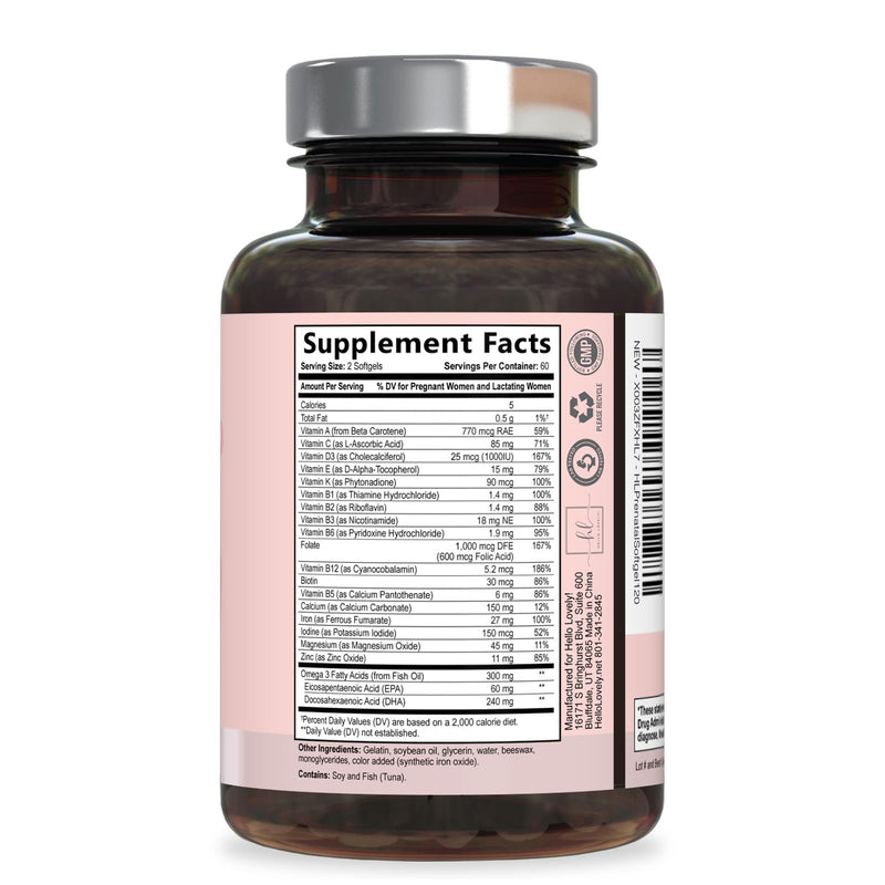 Prenatal Vitamins for Women with Folic Acid + Omega 3 DHA for Fetal Development Support - Prenatal Vitamin Supplement For Mom & Baby - Daily Pregnancy Multivitamin Nutritional Support - 120 Softgels 120 Count (Pack of 1)