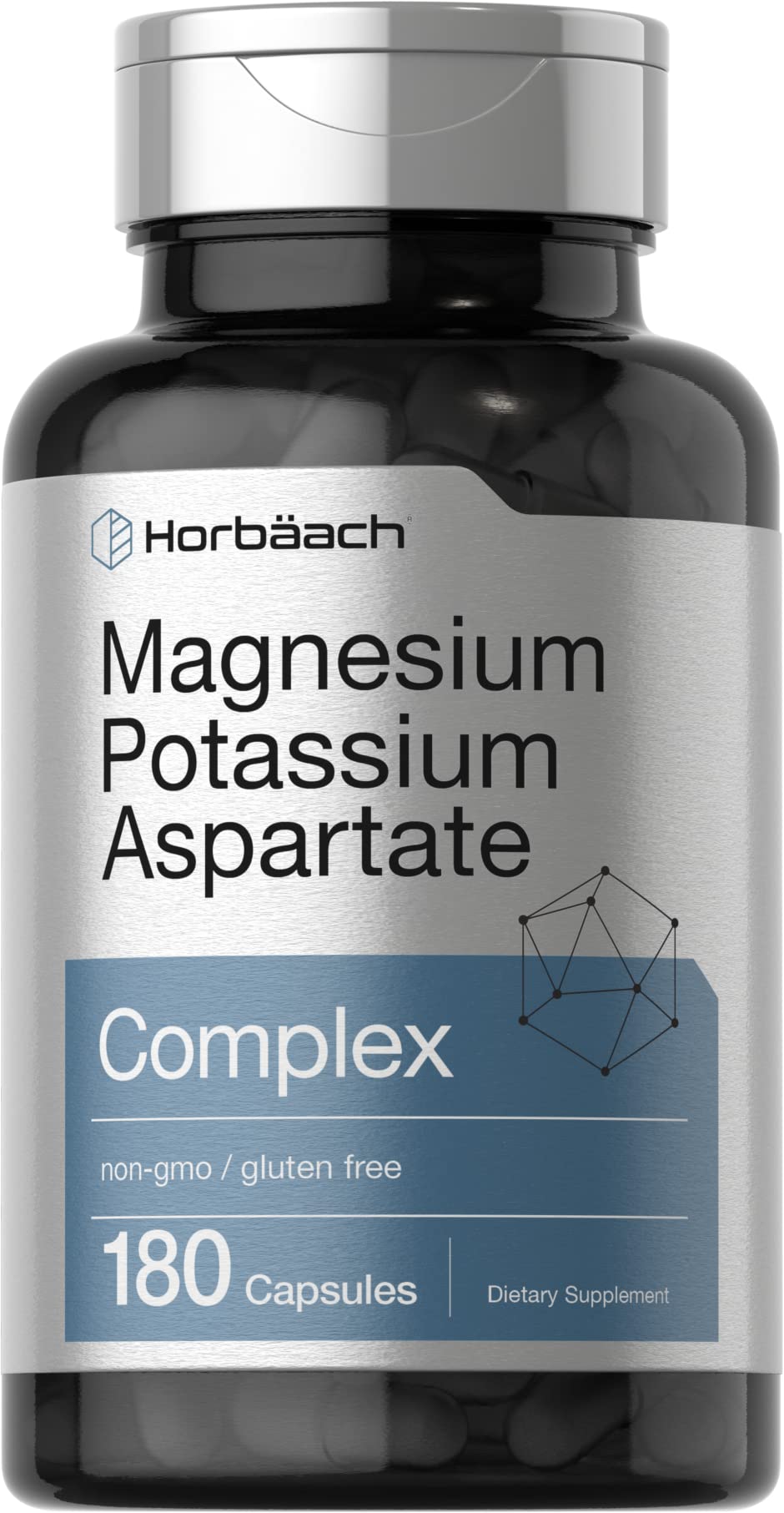 Horbäach Magnesium Potassium Aspartate Complex | 180 Capsules | Non-GMO and Gluten Free Formula 180 Count (Pack of 1)