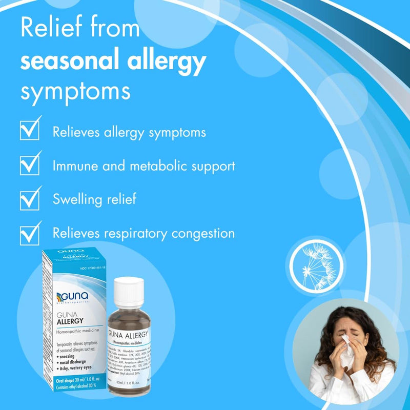 Guna Allergy Homeopathic Natural Allergy Relief Histaminum hydrochloricum 200X, Multi Symptom Non-Drowsy, Homeopathic Decongestant & Allergy Medicine – 30 ML