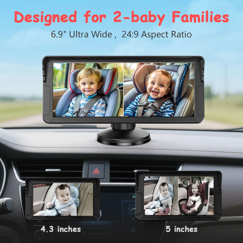 [Australia] - Dual Baby Car Camera for 2 Kids – 6.9” Split Screen Ultrawide HD Display with 2 Cameras, IR Night Vision, Easy Installation, Dual Car Camera Baby Monitor for Infant & Toddler Safety by Fodkh 
