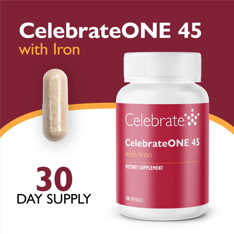 Celebrate Vitamins CelebrateONE 45 with Iron, 30 Once Daily Capsules | 30 Day Supply, Easy-to-Swallow Bariatric Multivitamin Support After Sleeve Gastrectomy or Gastric Bypass 30 Count (Pack of 1)