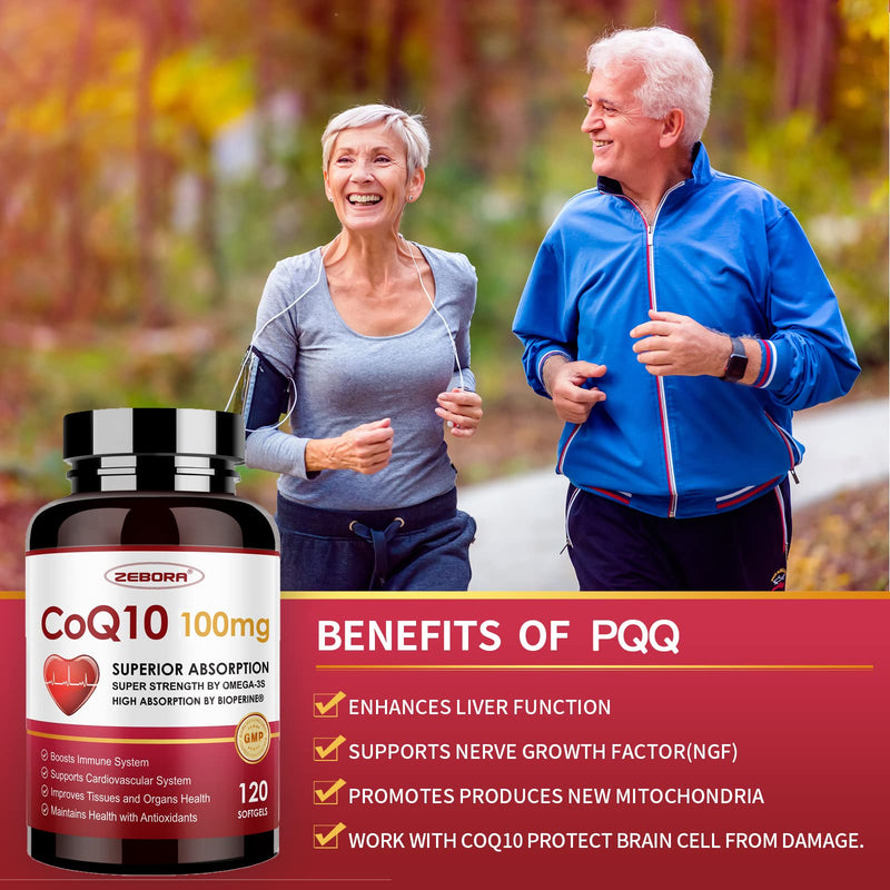 [Australia] - CoQ10-100mg-Softgels with PQQ, BioPerine & Omega-3, High Absorption Coenzyme Q10 Supplement, Powerful-Antioxidant, Support Heart & Energy-Production 120 Servings, Non-GMO 