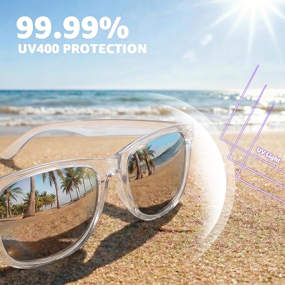 [Australia] - Myiaur Fashion Sunglasses for Women Polarized Driving Anti Glare 100% UV Protection Stylish Design Transparent Frame/Silver Mirror Polarized Lens 