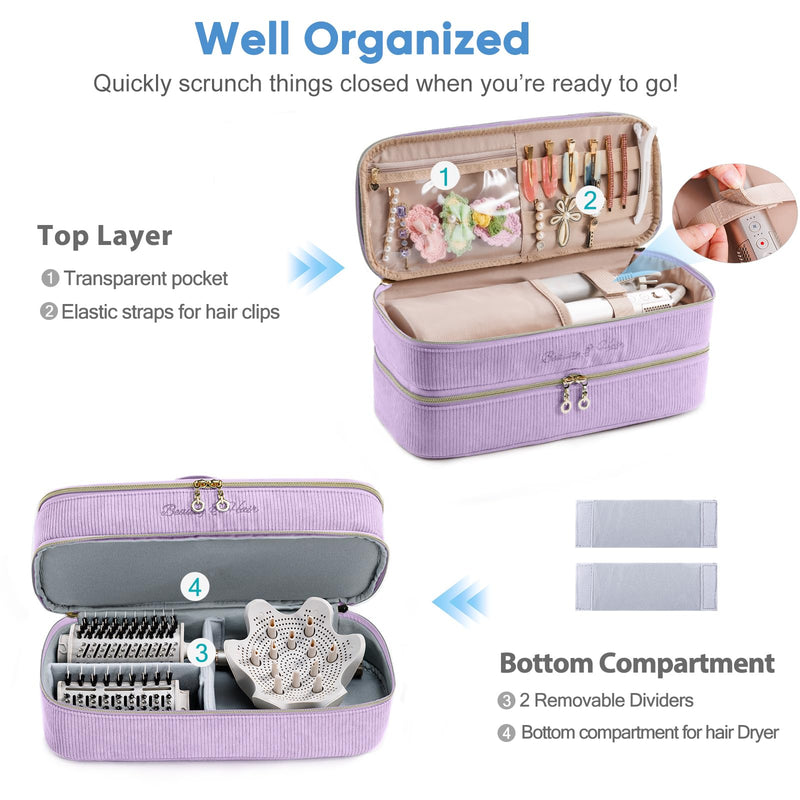 [Australia] - Double-layer Hair Tools Travel Case with Black Hair Dryer Bag with Detachable Divider compatible with Shark FlexStyle/SmoothStyle - Flat Curling Iron Travel Organizer Pink Double Layers 