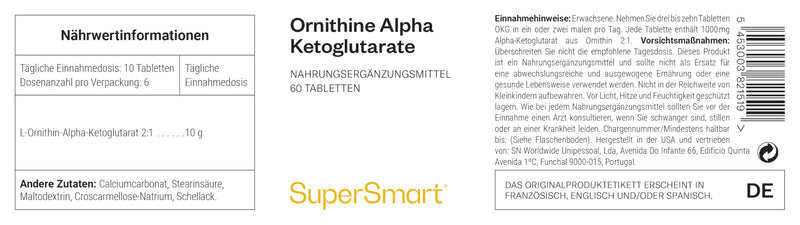 [Australia] - Ornithine Alpha Ketoglutarate (OKG) - Increases the production of growth hormones - Contributes to protein synthesis and building muscle mass - Vegan - Supersmart 