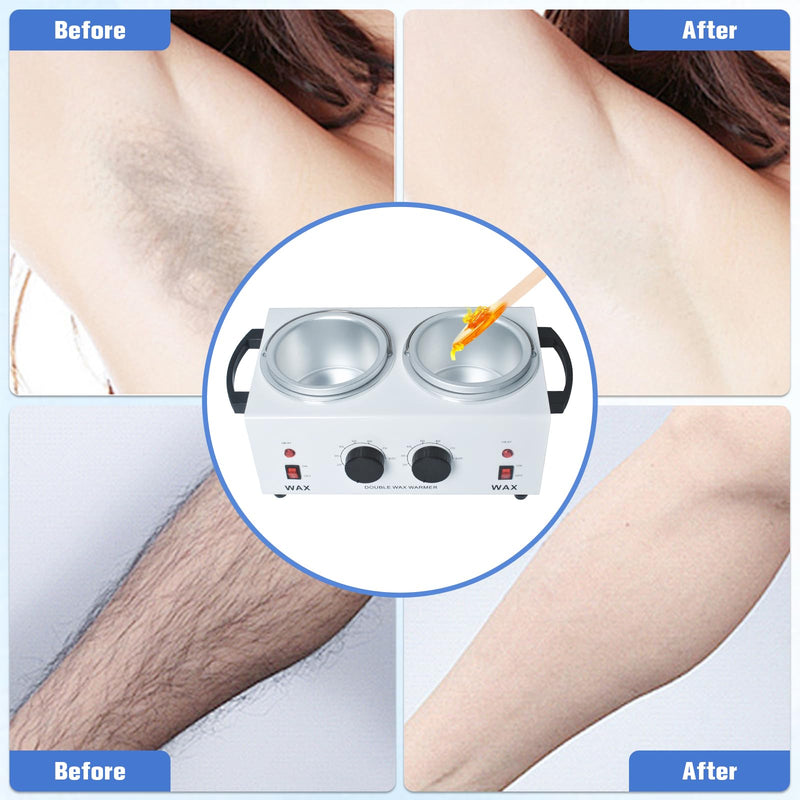 Double Wax Warmer Professional，Wax pot for Hair Removal with Adjustable Temperature Set, Portable Professional Wax Heater for spa and Salon,Body with 200pcs Wax Sticks White - Double Pot