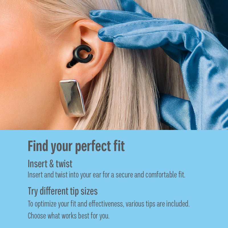 [Australia] - Hush Hoops Ear Plugs, Ultra-Soft Reusable Silicone Plugs with Horseshoe Shape for Comfort, Designed for Sleep and Sound Suppression, 17dB (NRR) Noise Reduction Rating, Black, 1 Pair with Travel Case 