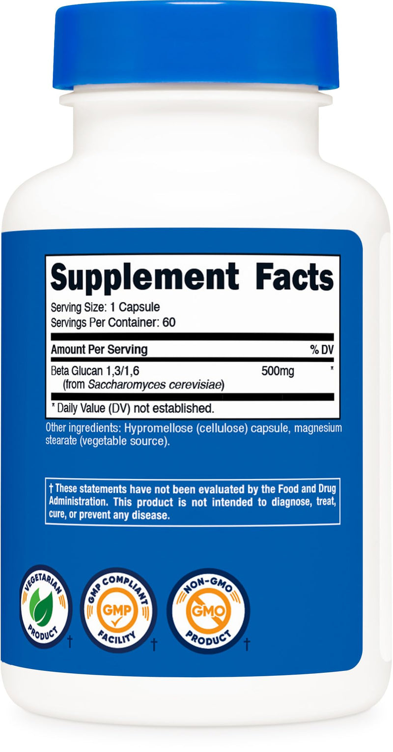 Beta Glucan 1,3/1,6, 500 mg, 60 Capsules, Nutricost