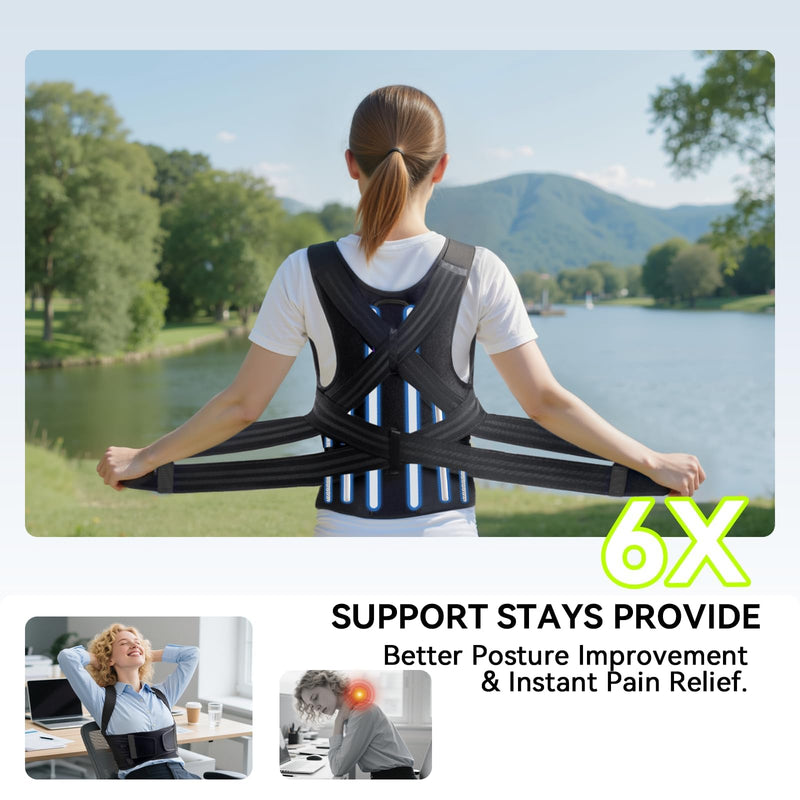 [Australia] - Posture Corrector for Women & Men, [Upgraded Support & Breathable Mesh] Adjustable Back Brace, Full Back Support, Shoulder Straightener for Back Pain Relief, Scoliosis, Hunchback & Spine Alignment Large Black Gray 