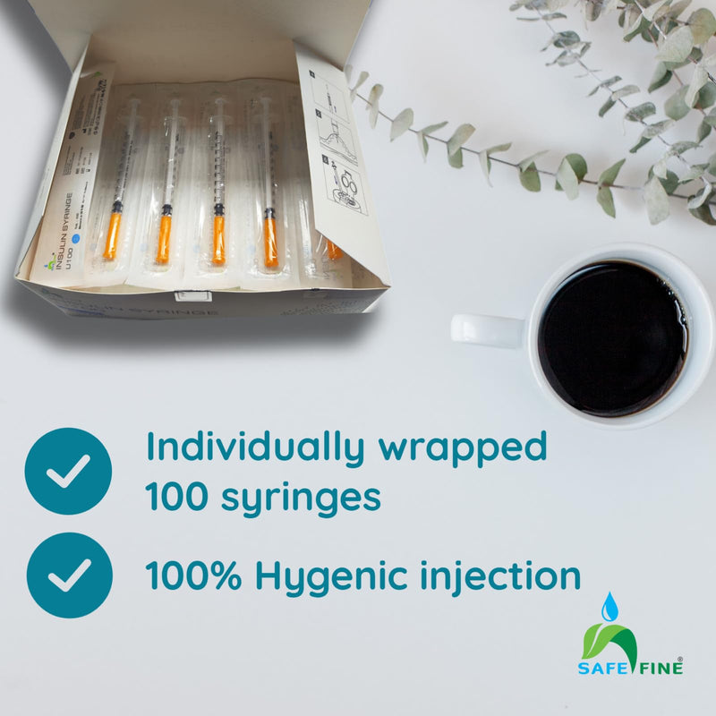 [Australia] - Safe Fine U-100 Insulin Syringes 8 mm 31G (5/16" x 0.25 mm) 0.5 ml/cc 100 Pcs/Box 8mm 31G 