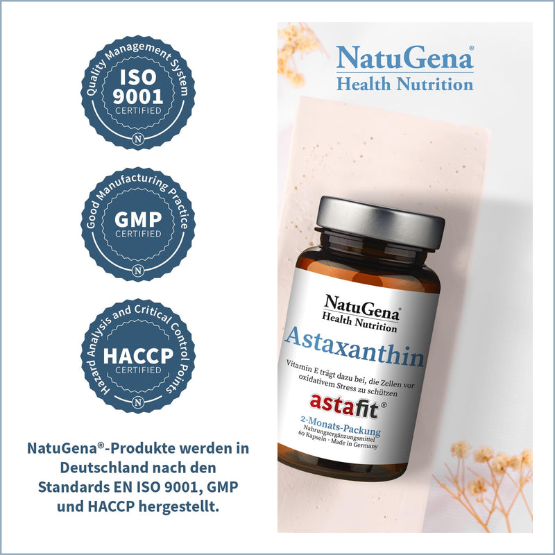 [Australia] - NatuGena Astaxanthin, AstaFit, vitamin D and E, green algae Haematococcus pluvialis, olive oil, 60 capsules (2 month pack) 