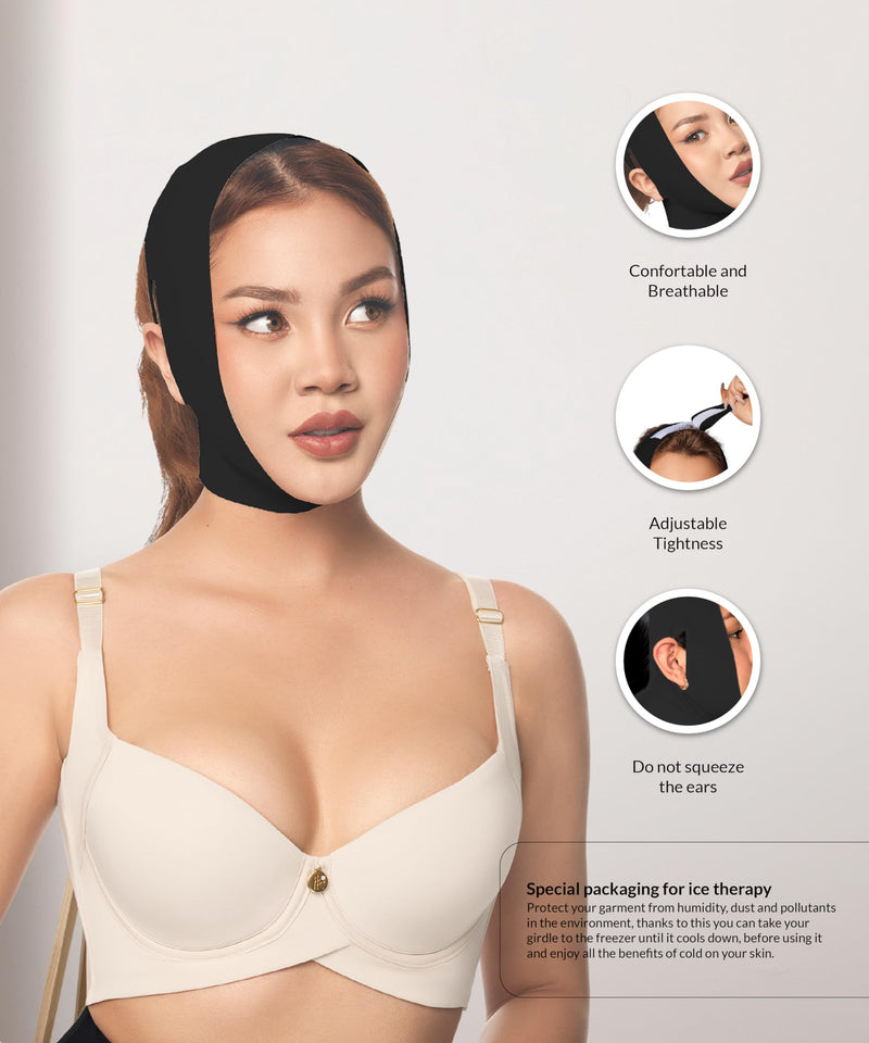 Forma Tu Cuerpo Chin Strap for Sleeping - Face Slimming Double Chin Reducer, V Line Lifting Mask, Jawline Shaper for Women, Face Compression Garment After Chin Lipo, Post Surgical Chin Strap BLK One Size Black