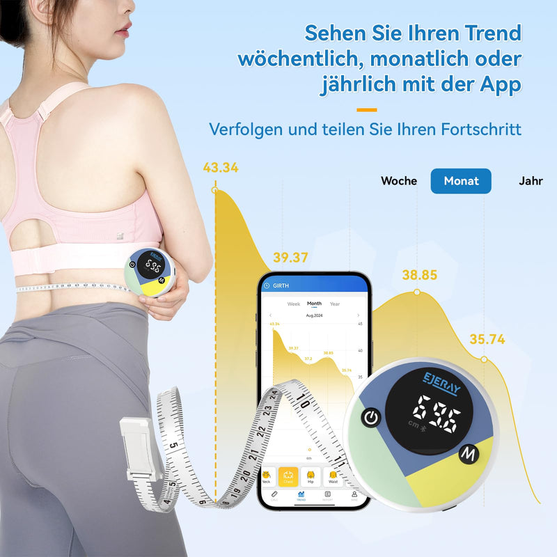 [Australia] - EJERAY Smart Body Measuring Tape, Bluetooth Body Fat Measuring Tape with App, Measuring Tape Body Measurements of Biceps, Chest, Hips, Calves, Thighs and Neck, Fitness Tape Measure, 60in/150cm 