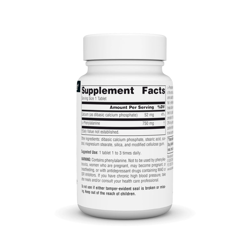 Source Naturals DLPA DL-Phenylalanine, 750 mg - 30 Tablets | Supplement that Supports an Alert State* 30 Count (Pack of 1)