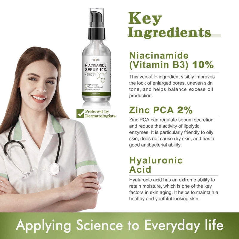 Niacinamide Serum 10% Plus Zinc 2% for Face Skin Care Vitamin B3 Facial Serum with Hyaluronic Acid for Acne Pore Reducer Treatment